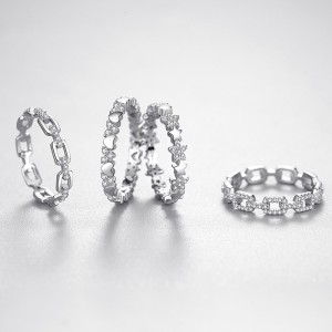 925 Sterling Silver Geometric Chain Link CZ Ring 70100538