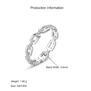 925 Sterling Silver Geometric Chain Link CZ Ring 70100538