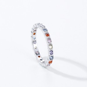 925 Sterling Silver Dopamine Rainbow CZ Ring 70100543