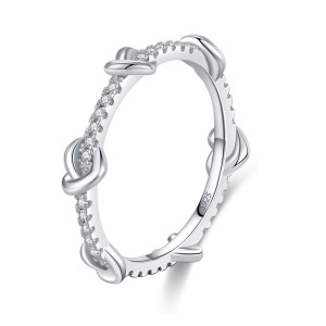 925 Sterling Silver Stacking Love Heart CZ Band Ring 70100545