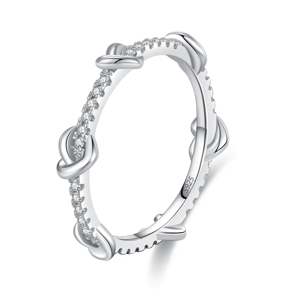 925 Sterling Silver Stacking Love Heart CZ Band Ring 70100545