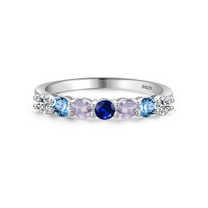 925 Sterling Silver Ocean Blue CZ Stacking Band Ring 70100546