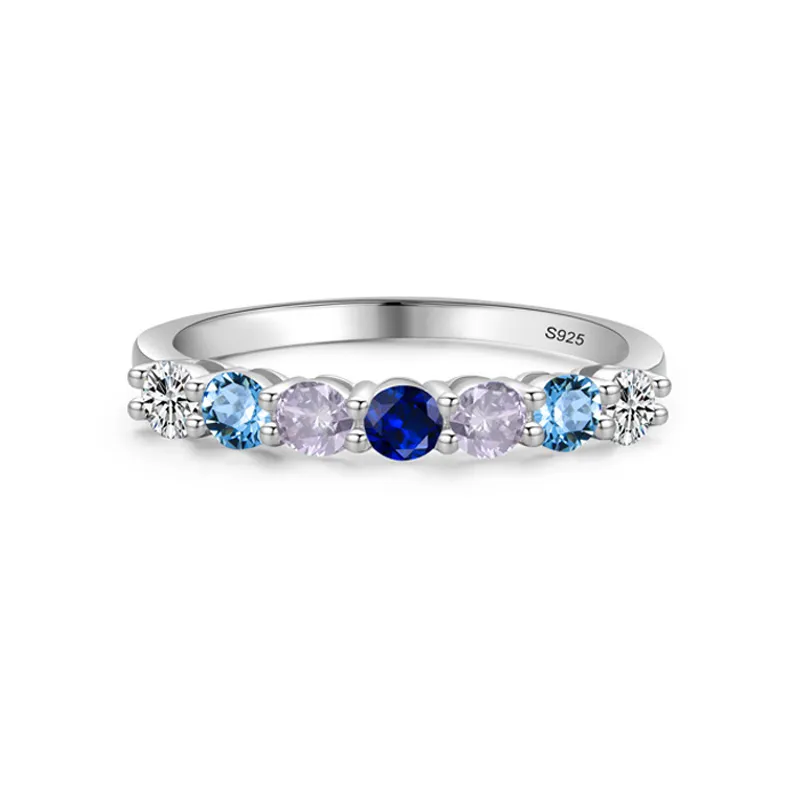 925 Sterling Silver Ocean Blue CZ Stacking Band Ring 70100546