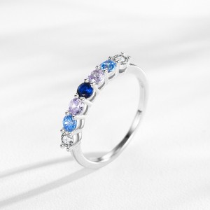 925 Sterling Silver Ocean Blue CZ Stacking Band Ring 70100546