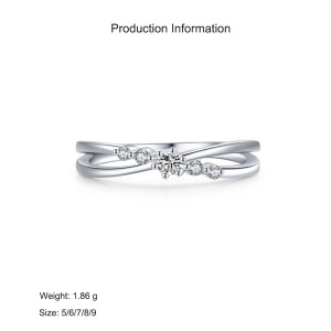 925 Sterling Silver Minimalist Twisted Crossover CZ Ring 70100548