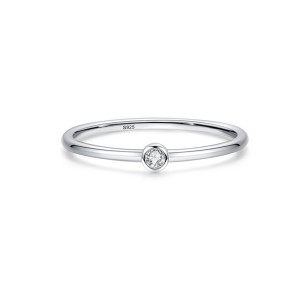 925 Sterling Silver Minimalist Bezel-Set CZ Stackable Ring 70100550