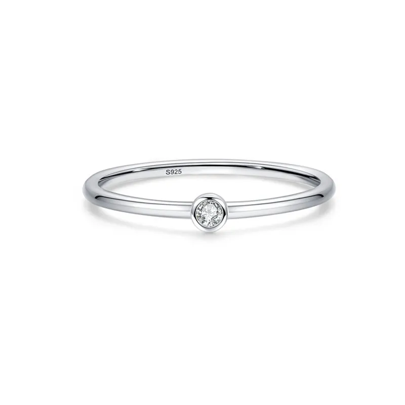 925 Sterling Silver Minimalist Bezel-Set CZ Stackable Ring 70100550