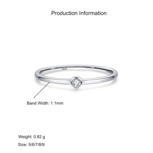 925 Sterling Silver Minimalist Bezel-Set CZ Stackable Ring 70100550