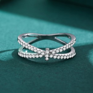 925 Sterling Silver Crossover Zircon Ring 70100552