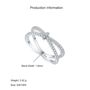925 Sterling Silver Crossover Zircon Ring 70100552