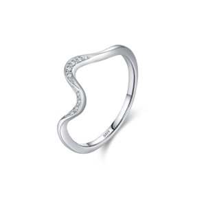 925 Sterling Silver Wave CZ Minimalist Band Ring 70100557
