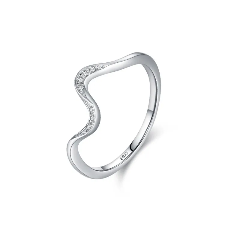 925 Sterling Silver Wave CZ Minimalist Band Ring 70100557