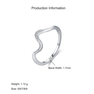 925 Sterling Silver Wave CZ Minimalist Band Ring 70100557