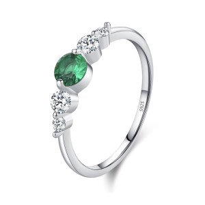 925 Sterling Silver Vintage Round Green CZ Statement Ring 70100559