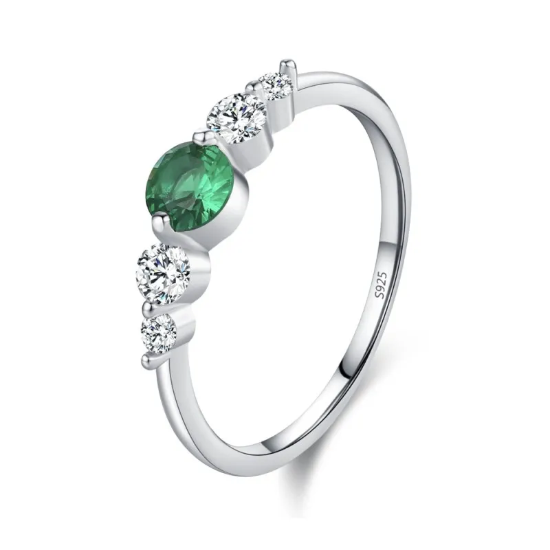 925 Sterling Silver Vintage Round Green CZ Statement Ring 70100559