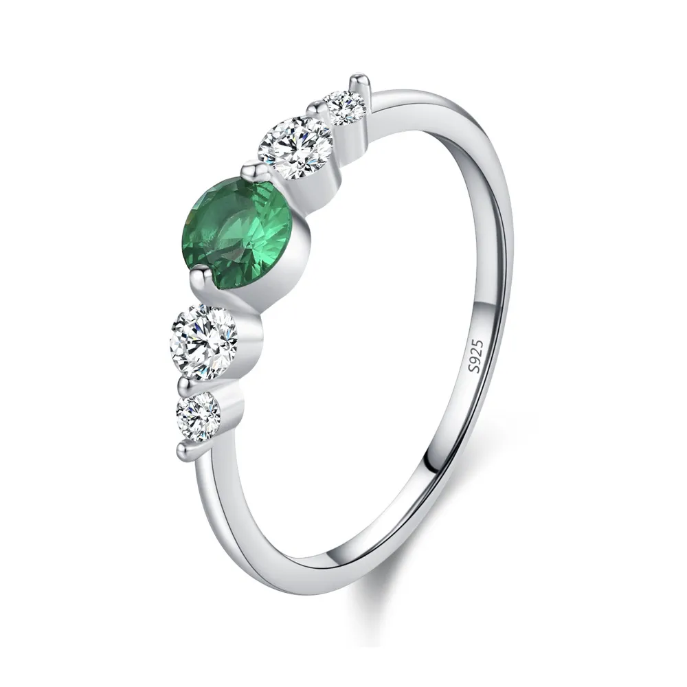 925 Sterling Silver Vintage Round Green CZ Statement Ring 70100559