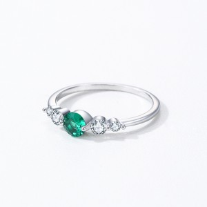925 Sterling Silver Vintage Round Green CZ Statement Ring 70100559
