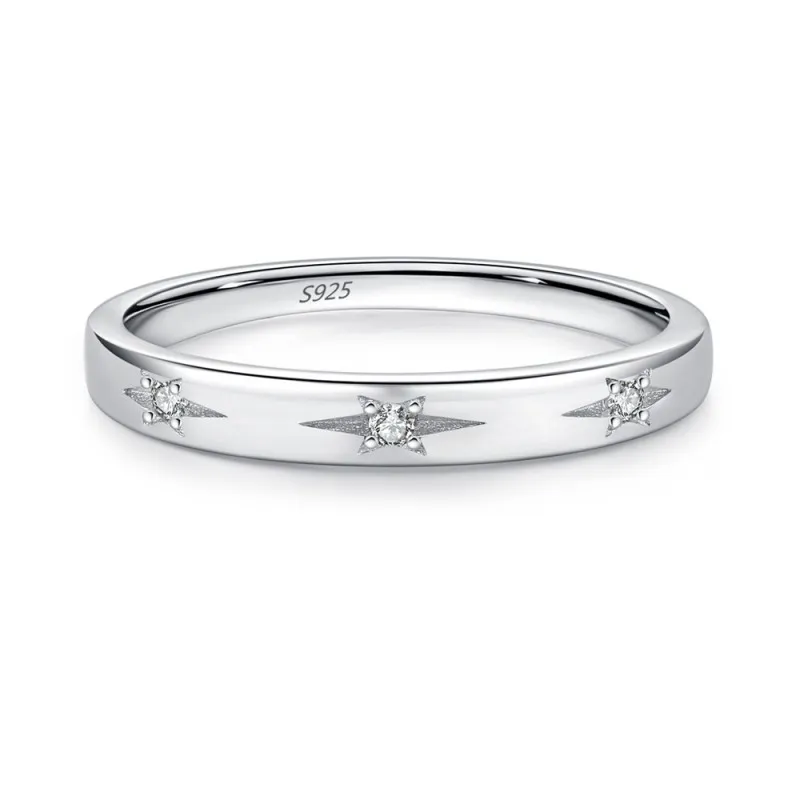 925 Sterling Silver Minimalist Star Zircon Band Ring 70100561