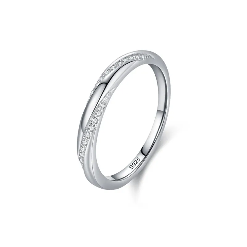 925 Sterling Silver Geometric Crossover Zircon Ring 70100562 925 Sterling Silver Geometric Crossover Zircon Ring 70100562