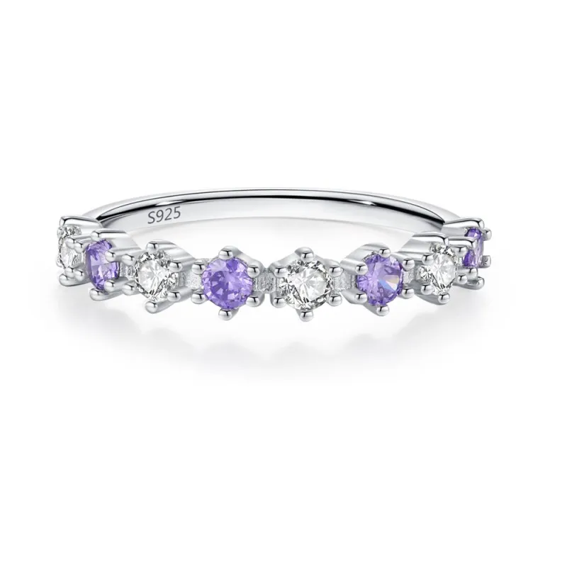 925 Sterling Silver Purple White Zircon Stacking Ring 70100564