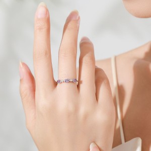 925 Sterling Silver Oval Purple White Zircon Ring 70100567