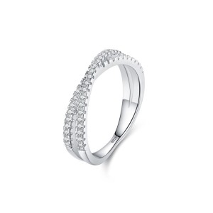 925 Sterling Silver Crossover Micro Pave Zircon Ring 70100571 925 Sterling Silver Crossover Micro Pave Zircon Ring 70100571