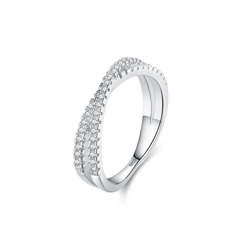 925 Sterling Silver Crossover Micro Pave Zircon Ring 70100571 925 Sterling Silver Crossover Micro Pave Zircon Ring 70100571