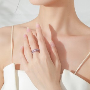 925 Sterling Silver Triple Row Zircon Ring 70100572