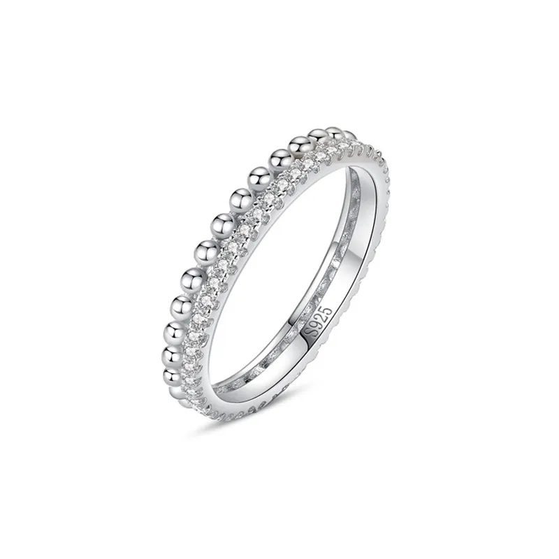 925 Sterling Silver Beaded Bubble Zircon Ring 70100574