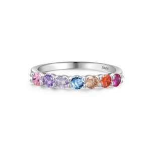 925 Sterling Silver Rainbow Stackable Zircon Ring 70100575