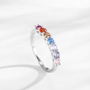 925 Sterling Silver Rainbow Stackable Zircon Ring 70100575
