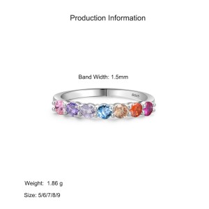 925 Sterling Silver Rainbow Stackable Zircon Ring 70100575