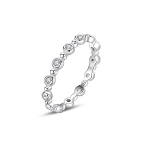 925 Sterling Silver Minimalist Stackable Round Zircon Ring 70100576