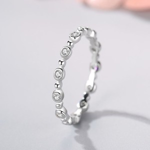 925 Sterling Silver Minimalist Stackable Round Zircon Ring 70100576