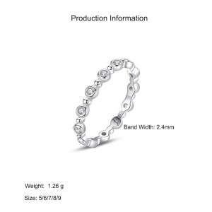 925 Sterling Silver Minimalist Stackable Round Zircon Ring 70100576