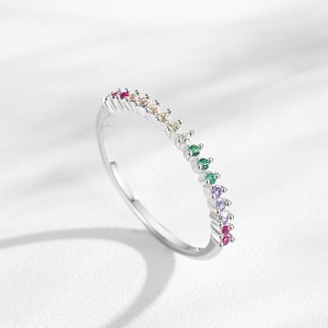 925 Sterling Silver Rainbow Zircon Ring 70100577