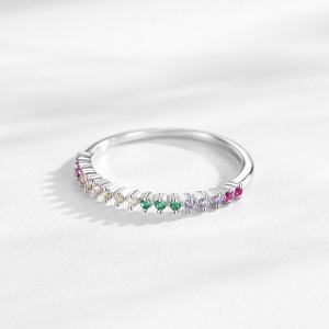 925 Sterling Silver Rainbow Zircon Ring 70100577