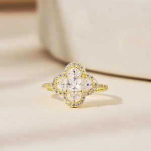 Sparkle Clover Flower Cubic Zirconia Party Ring 70200122