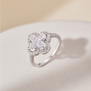 Sparkle Clover Flower Cubic Zirconia Party Ring 70200122