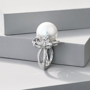 16mm Fresh Water Pearl Bow Wedding Party Ring 70200175
