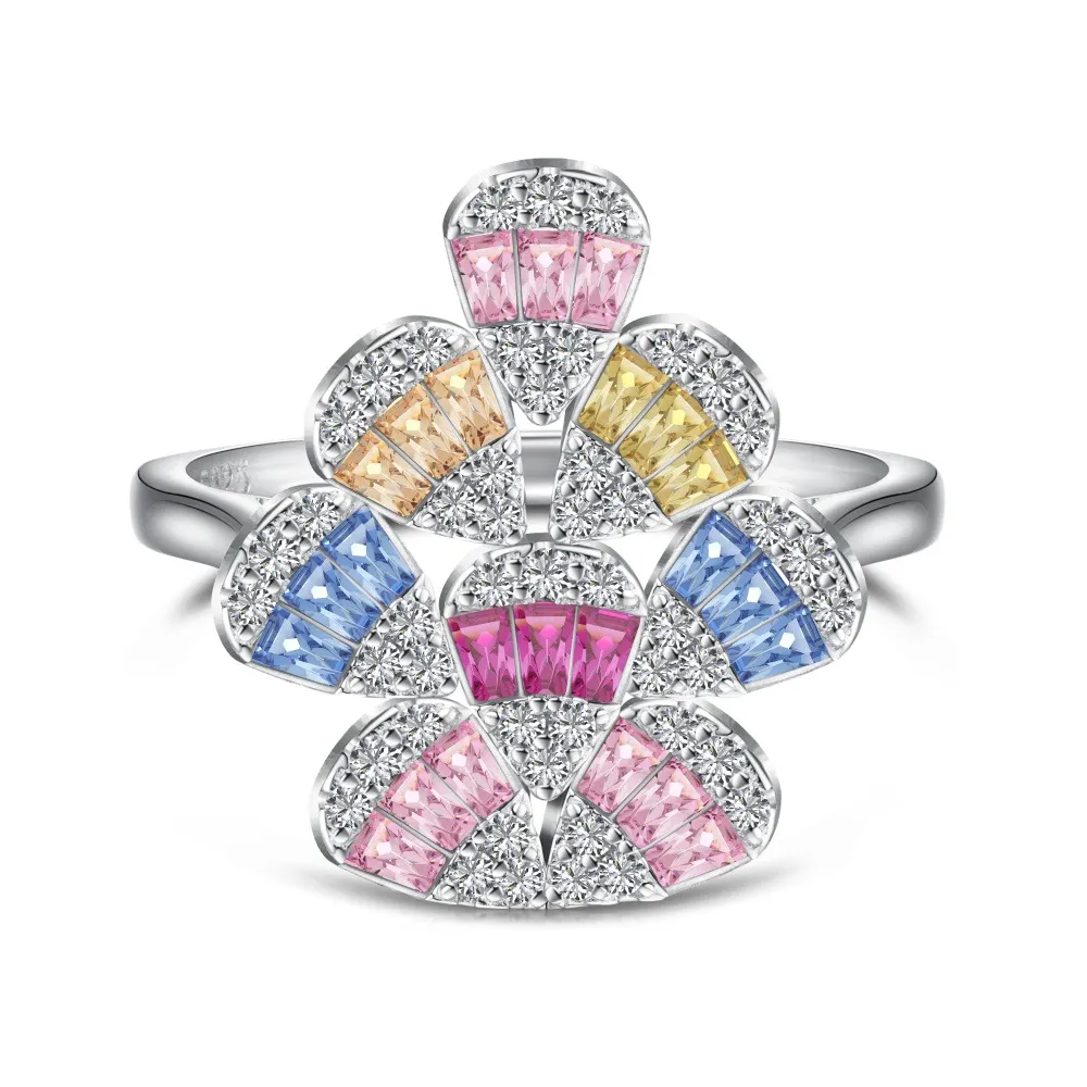 925 Sterling Silver Colorful Zirconia Flower Solitaire Ring 70200193 925 Sterling Silver Colorful Zirconia Flower Solitaire Ring 70200193