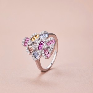 925 Sterling Silver Colorful Zirconia Flower Solitaire Ring 70200193 925 Sterling Silver Colorful Zirconia Flower Solitaire Ring 70200193