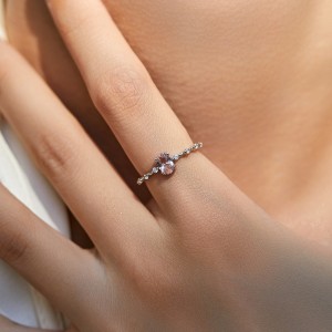 925 Sterling Silver Pink Sparkle Zircon Band Ring 70200292
