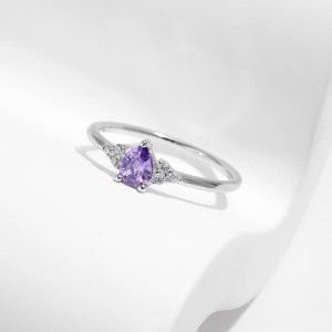 925 Sterling Silver Purple Teardrop Crystal Ring 70200294