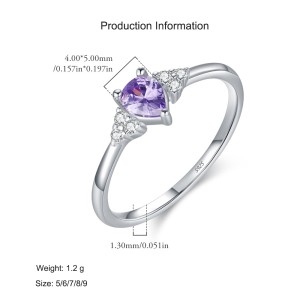 925 Sterling Silver Purple Teardrop Crystal Ring 70200294
