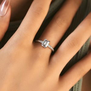 925 Sterling Silver Emerald Cut Engagement Ring 70200300