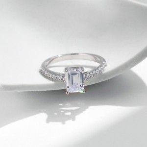 925 Sterling Silver Emerald Cut Engagement Ring 70200300