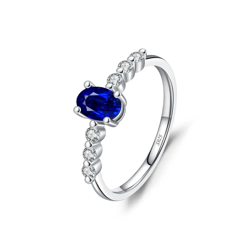 925 Sterling Silver Oval Simulated Sapphire Ring 70200303