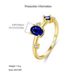 925 Sterling Silver Asymmetrical Oval Simulated Sapphire Ring 70200304