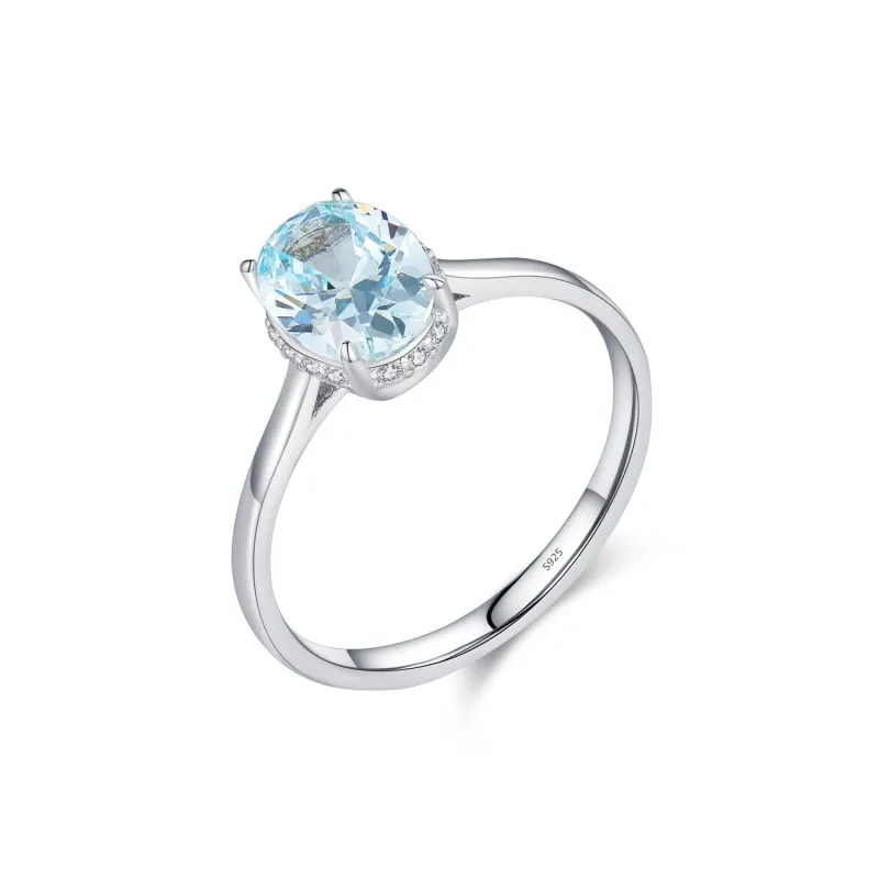 925 Sterling Silver Aquamarine CZ Solitaire Ring 70200306
